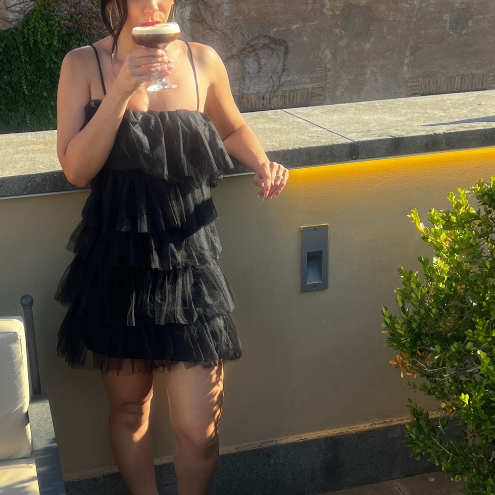 More to come mini black ruffle dress